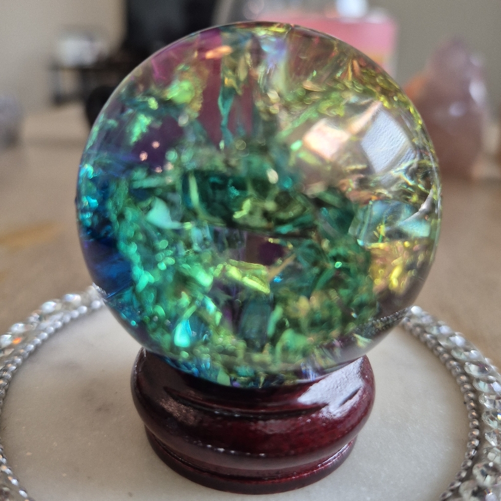Titanium Rainbow Quartz Crystal Ball Sphere Purple Green New #6